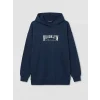 LCW Modest Lacivert Kapüşonlu Brooklyn Baskılı Kadın Sweatshirt Tunik