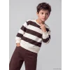 LCW Kids Bej Çizgili Erkek Çocuk Kalın Sweatshirt