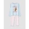 LCW Kids Mavi Bisiklet Yaka Baskılı Kız Çocuk Pijama Takımı