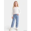 LCW Kids İndigo Straight Fit Nakışlı Kız Çocuk Jean Pantolon