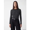 LCW EVERYDAY Siyah Bisiklet Yaka Çizgili Kadın Body