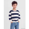 LCW Kids Lacivert Bisiklet Yaka Çizgili Erkek Çocuk Sweatshirt