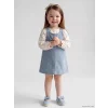 LCW baby Mavi Fiyonklu Kadife Kız Bebek Salopet Elbise ve Tişört