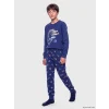 LCW Kids Lacivert Bisiklet Yaka Baskılı Erkek Çocuk Pijama Takım
