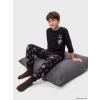 LCW Kids Siyah Bisiklet Yaka Baskılı Erkek Çocuk Pijama Takım