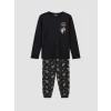 LCW Kids Siyah Bisiklet Yaka Baskılı Erkek Çocuk Pijama Takım