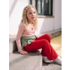 LCW Kids Kırmızı Bisiklet Yaka Çizgili Kız Çocuk Tişört