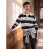 LCW Kids Lacivert Polo Yaka Çizgili Erkek Çocuk Tişört