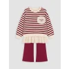 LCW Kids Bordo Fırfırlı Çizgili Kız Çocuk Sweatshirt