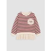 LCW Kids Bordo Fırfırlı Çizgili Kız Çocuk Sweatshirt