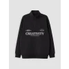 LCW Kids Siyah Dik Yaka Baskılı Erkek Çocuk Kalın Sweatshirt