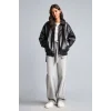 Defacto H1870AXBK27 Siyah Su itici Dad Fit Polo Yaka Beli Lastikli Fermuarlı Suni Deri Mont