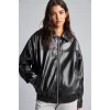 Defacto H1870AXBK27 Siyah Su itici Dad Fit Polo Yaka Beli Lastikli Fermuarlı Suni Deri Mont