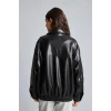 Defacto H1870AXBK27 Siyah Su itici Dad Fit Polo Yaka Beli Lastikli Fermuarlı Suni Deri Mont