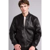 Defacto Y5367AZBK27 Siyah Su Geçirmez Slim Fit Kolej Yaka Ribanalı Fermuarlı Suni Deri Bomber Mont