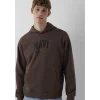 Mavi 0S10646-71603 Mavi Logo Baskılı Kapüşonlu Kahverengi Sweatshirt