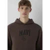 Mavi 0S10646-71603 Mavi Logo Baskılı Kapüşonlu Kahverengi Sweatshirt