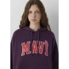 Mavi 1600361-70635 Mavi Logo Baskılı Kapüşonlu Mor Sweatshirt