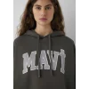 Mavi 1600361-71598 Mavi Logo Baskılı Kapüşonlu Haki Sweatshirt