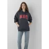 Mavi 1600361-70499 Mavi Logo Baskılı Kapüşonlu Antrasit Sweatshirt