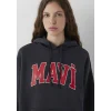 Mavi 1600361-70499 Mavi Logo Baskılı Kapüşonlu Antrasit Sweatshirt