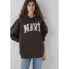 Mavi 1600361-70240 Mavi Logo Baskılı Kapüşonlu Kahverengi Sweatshirt