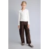 Defacto I6183A8ER105 Ekru Slim Fit Bisiklet Yaka Pencere ve Yıldız Taş Detaylı Fitilli Kaşkorse Tişört Kız Çocuk