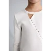 Defacto I6183A8ER105 Ekru Slim Fit Bisiklet Yaka Pencere ve Yıldız Taş Detaylı Fitilli Kaşkorse Tişört Kız Çocuk