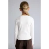 Defacto I6183A8ER105 Ekru Slim Fit Bisiklet Yaka Pencere ve Yıldız Taş Detaylı Fitilli Kaşkorse Tişört Kız Çocuk
