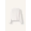 Defacto I6183A8ER105 Ekru Slim Fit Bisiklet Yaka Pencere ve Yıldız Taş Detaylı Fitilli Kaşkorse Tişört Kız Çocuk