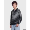 LCW Kids Lacivert Polo Yaka Çizgili Erkek Çocuk Sweatshirt