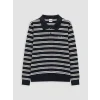 LCW Kids Lacivert Polo Yaka Çizgili Erkek Çocuk Sweatshirt