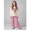 LCW Kids Ekru Baskılı Kız Çocuk Kalın Sweatshirt