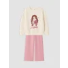 LCW Kids Ekru Baskılı Kız Çocuk Kalın Sweatshirt