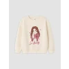 LCW Kids Ekru Baskılı Kız Çocuk Kalın Sweatshirt