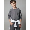 LCW Kids Gri Baskılı Erkek Çocuk Soft Touch Sweatshirt