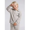 Defacto F9437A5GR470 Gri Baskılı Uzun Kollu Sweatshirt Üst Lastikli Paça Eşofman Altı 2li Takım Erkek Bebek