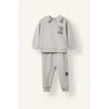 Defacto F9437A5GR470 Gri Baskılı Uzun Kollu Sweatshirt Üst Lastikli Paça Eşofman Altı 2li Takım Erkek Bebek