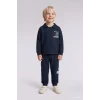 Defacto F9437A5NV71 Lacivert Baskılı Uzun Kollu Sweatshirt Üst Lastikli Paça Eşofman Altı 2li Takım Erkek Bebek