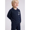 Defacto F9437A5NV71 Lacivert Baskılı Uzun Kollu Sweatshirt Üst Lastikli Paça Eşofman Altı 2li Takım Erkek Bebek