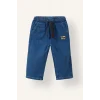 Defacto I3307A5BG734 Bej %100 Pamuk Çizgili Polo Yaka Ayı Desenli Sweatshirt ve Pantolon 2li Takım Erkek Bebek