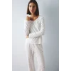 Defacto H8810AXER98 Ekru Regular Fit Desenli Düğmeli Uzun Kollu Pijama Takımı