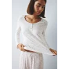 Defacto H8810AXER98 Ekru Regular Fit Desenli Düğmeli Uzun Kollu Pijama Takımı