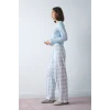 Defacto H8812AXBE343 Mavi %100 Pamuk Slım Fıt Uzun Kollu Baskılı Üst Kareli Alt Ribana Pijama Takımı