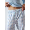 Defacto H8812AXBE343 Mavi %100 Pamuk Slım Fıt Uzun Kollu Baskılı Üst Kareli Alt Ribana Pijama Takımı