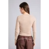 Defacto H7855AXBG79 Bej Çizgili Fitted Bisiklet Yaka Ribana Uzun Kollu Tişört