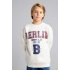 Defacto I3081A8BG759 Bej Overshirt Fit Bisiklet Yaka Baskılı Sweatshirt Erkek Çocuk