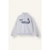 Defacto I3016AXGR110 Gri Oversize Dik Yakalı Yarım Fermuarlı Baskılı Sweatshirt