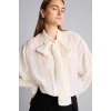 Defacto I7363AXER105 Ekru Regular Fit Fular Yaka Geniş Manşetli Modal Uzun Kollu Basic Bluz