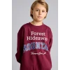 Defacto I3081A8BR115 Bordo Overshirt Fit Bisiklet Yaka Baskılı Sweatshirt Erkek Çocuk